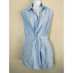 Listicle baby blue‎ sleeveless collared wrap romper S